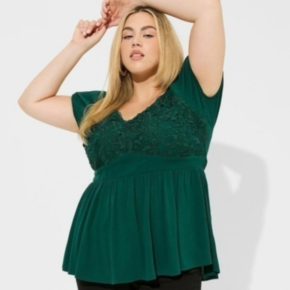Torrid Green Lace Detail Blouse